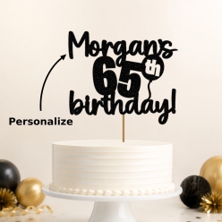 65th Birthday Personalized Glittering Black Cake Pick